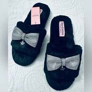 BNWT Juicy Couture Black Slippers with Sparkling Bow